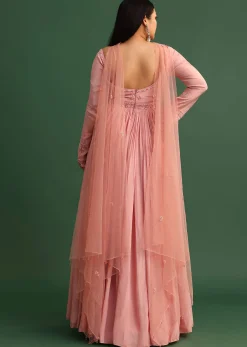 Soft Pink Embroidered Anarkali Suit With Choker Dupatta