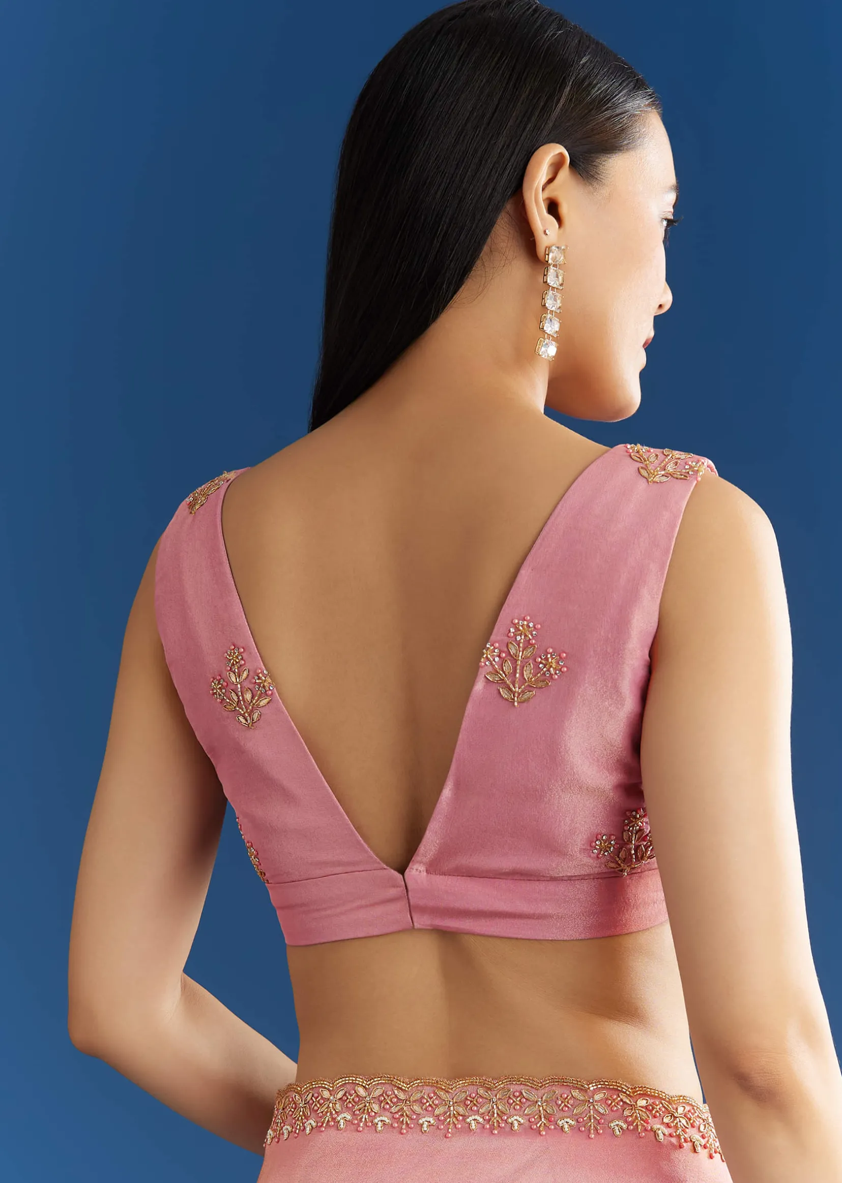 Soft Pink Organza Tissue Saree With Scallop Beaded Finish