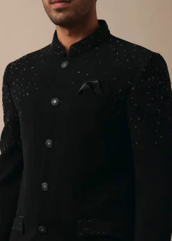 Sophisticated Black Textured Fabric Jodhpuri Suit