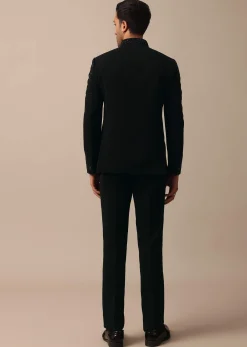 Sophisticated Black Textured Fabric Jodhpuri Suit