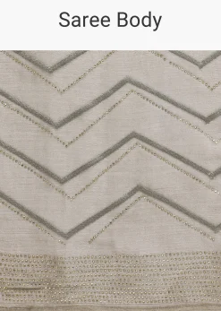Stone Grey Glass Tissue Saree With Unstitched Blouse