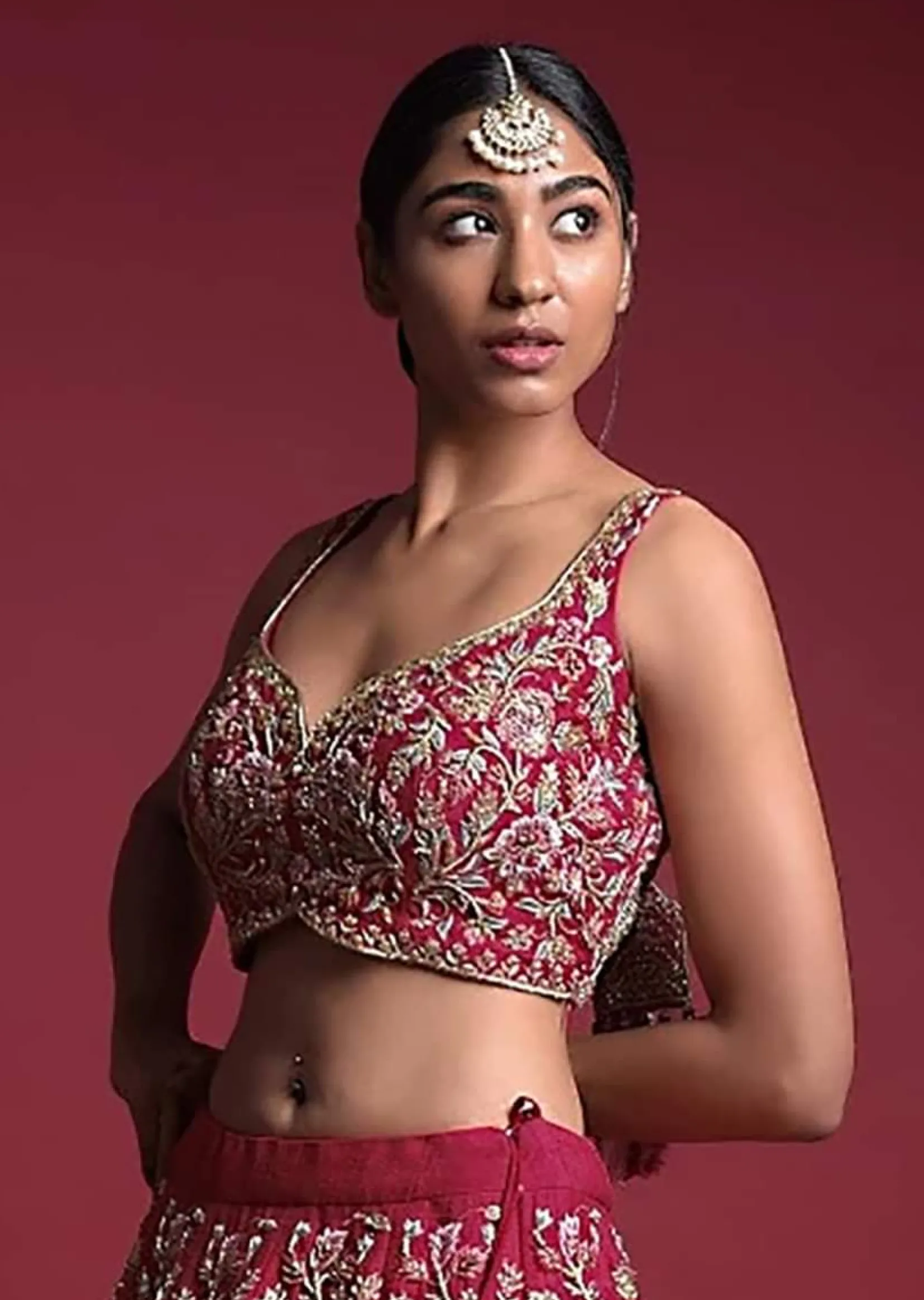 Strawberry Pink Choli In Raw Silk Adorned With Resham And Zardosi Embroidered Floral Jaal