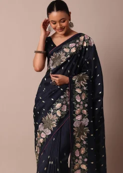 Stunning Blue Semi Tussar Silk Saree