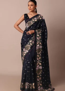 Stunning Blue Semi Tussar Silk Saree