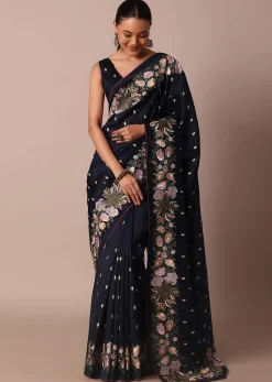 Stunning Blue Semi Tussar Silk Saree