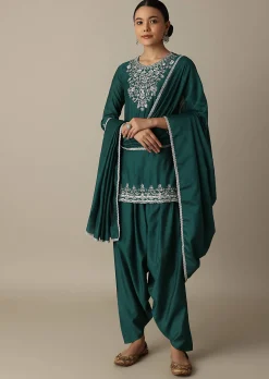 Stunning Emerald Green Silk Embroidery Kurta Set