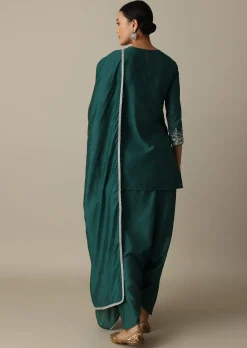 Stunning Emerald Green Silk Embroidery Kurta Set