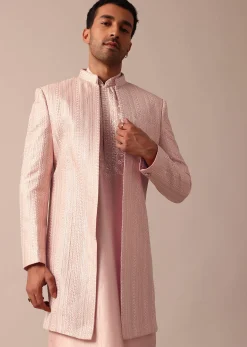 Stunning Peach Silk Sherwani For Men