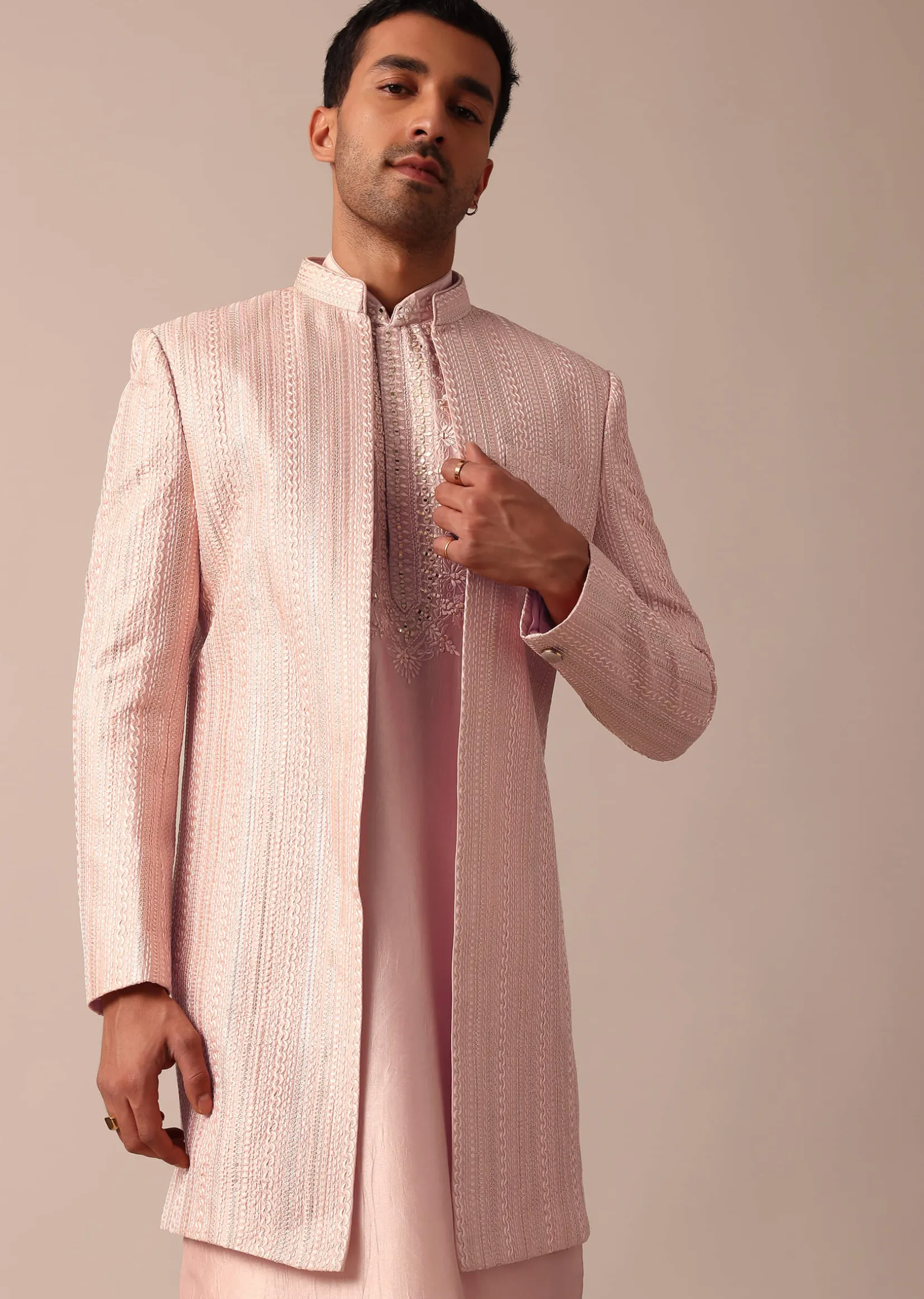 Stunning Peach Silk Sherwani For Men