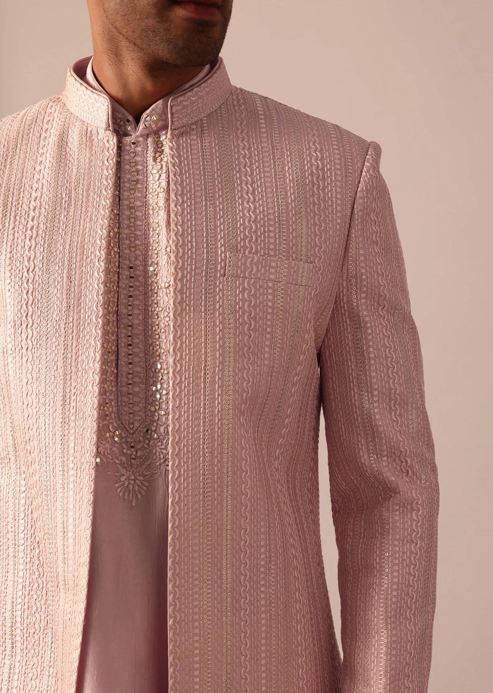 Stunning Peach Silk Sherwani For Men