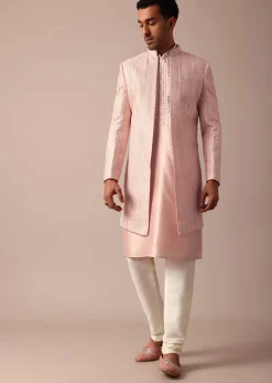 Stunning Peach Silk Sherwani For Men