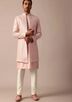 Stunning Peach Silk Sherwani For Men