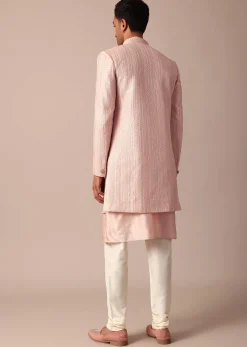 Stunning Peach Silk Sherwani For Men