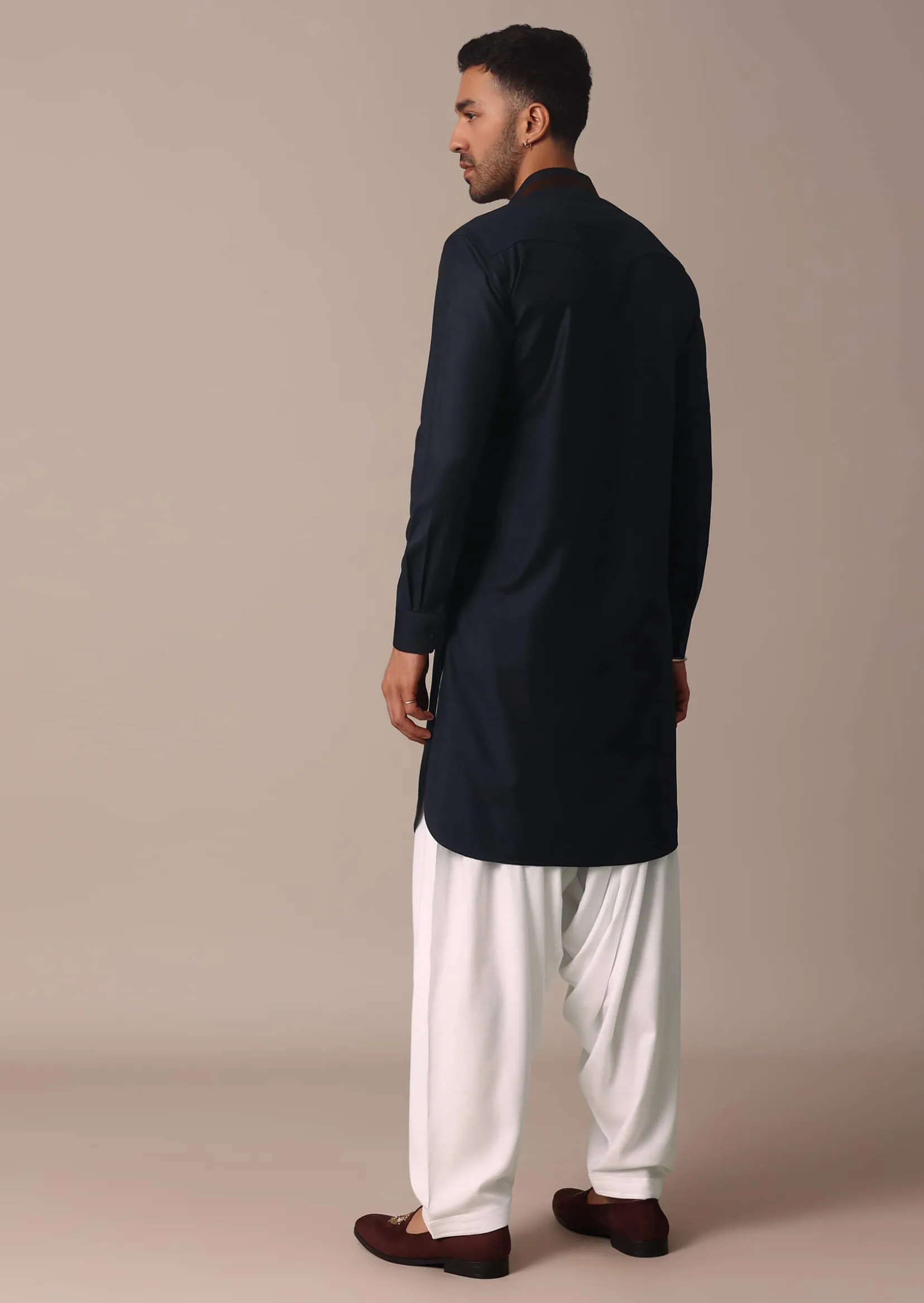 Stylish Blue Pathani Kurta Set With Pintuck Detailing