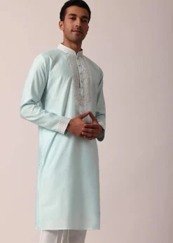 Stylish Blue Silk Kurta Set For Men
