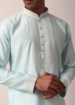Stylish Blue Silk Kurta Set For Men