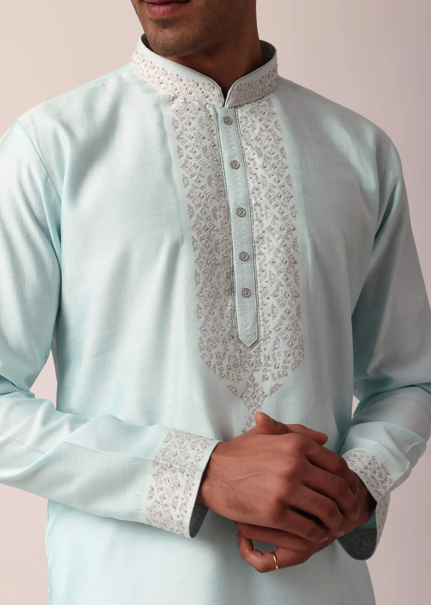 Stylish Blue Silk Kurta Set For Men