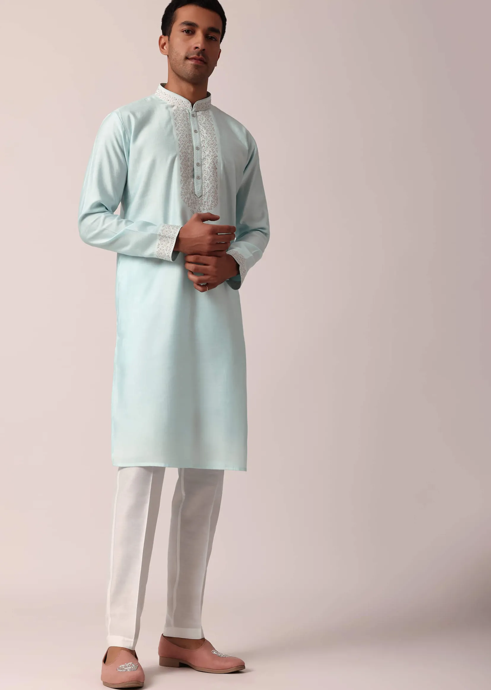 Stylish Blue Silk Kurta Set For Men