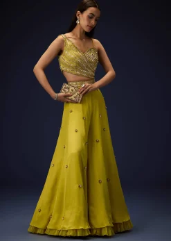 Sunglow Mustard Hand Embroidered Double Layer Frill Jumpsuit