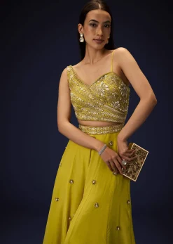 Sunglow Mustard Hand Embroidered Double Layer Frill Jumpsuit
