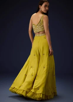 Sunglow Mustard Hand Embroidered Double Layer Frill Jumpsuit