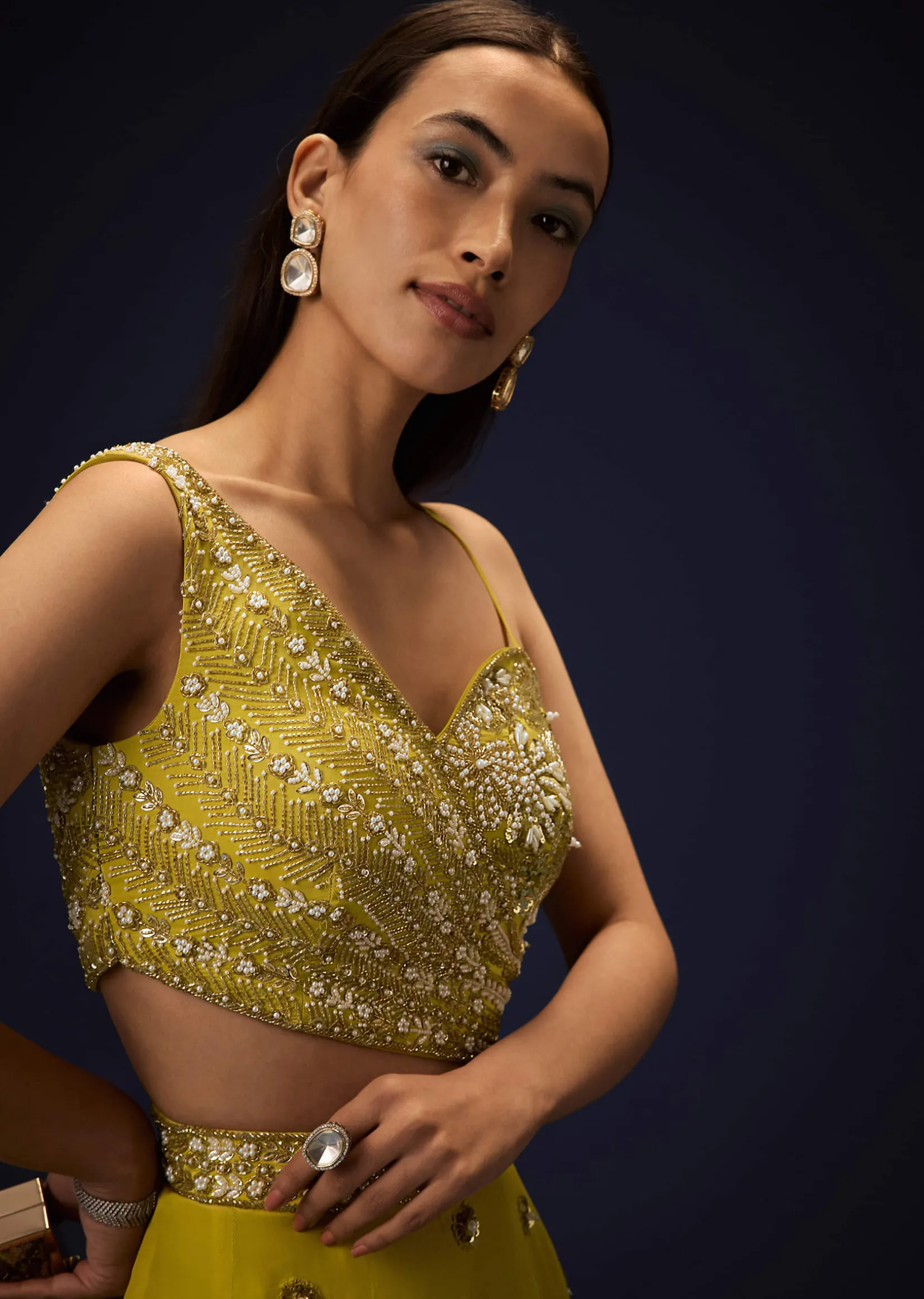 Sunglow Mustard Hand Embroidered Double Layer Frill Jumpsuit