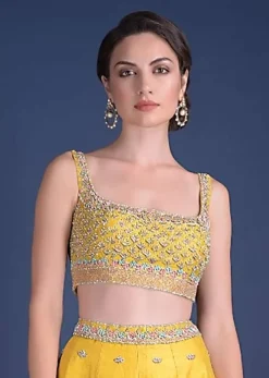Sunset Yellow Blouse With Heavy Embossed Embroidery In Floral Butti Design