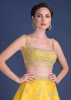 Sunset Yellow Blouse With Heavy Embossed Embroidery In Floral Butti Design