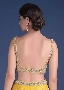 Sunset Yellow Blouse With Heavy Embossed Embroidery In Floral Butti Design