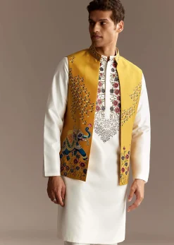 Sunshine Yellow Cutwork Kurta Jacket Set