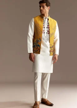 Sunshine Yellow Cutwork Kurta Jacket Set
