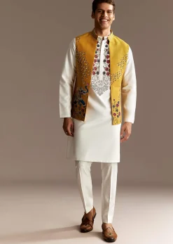 Sunshine Yellow Cutwork Kurta Jacket Set