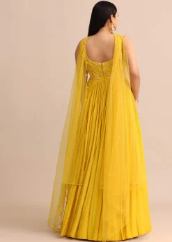Sweetheart Neck Yellow Embroidered Anarkali Suit With Choker Dupatta
