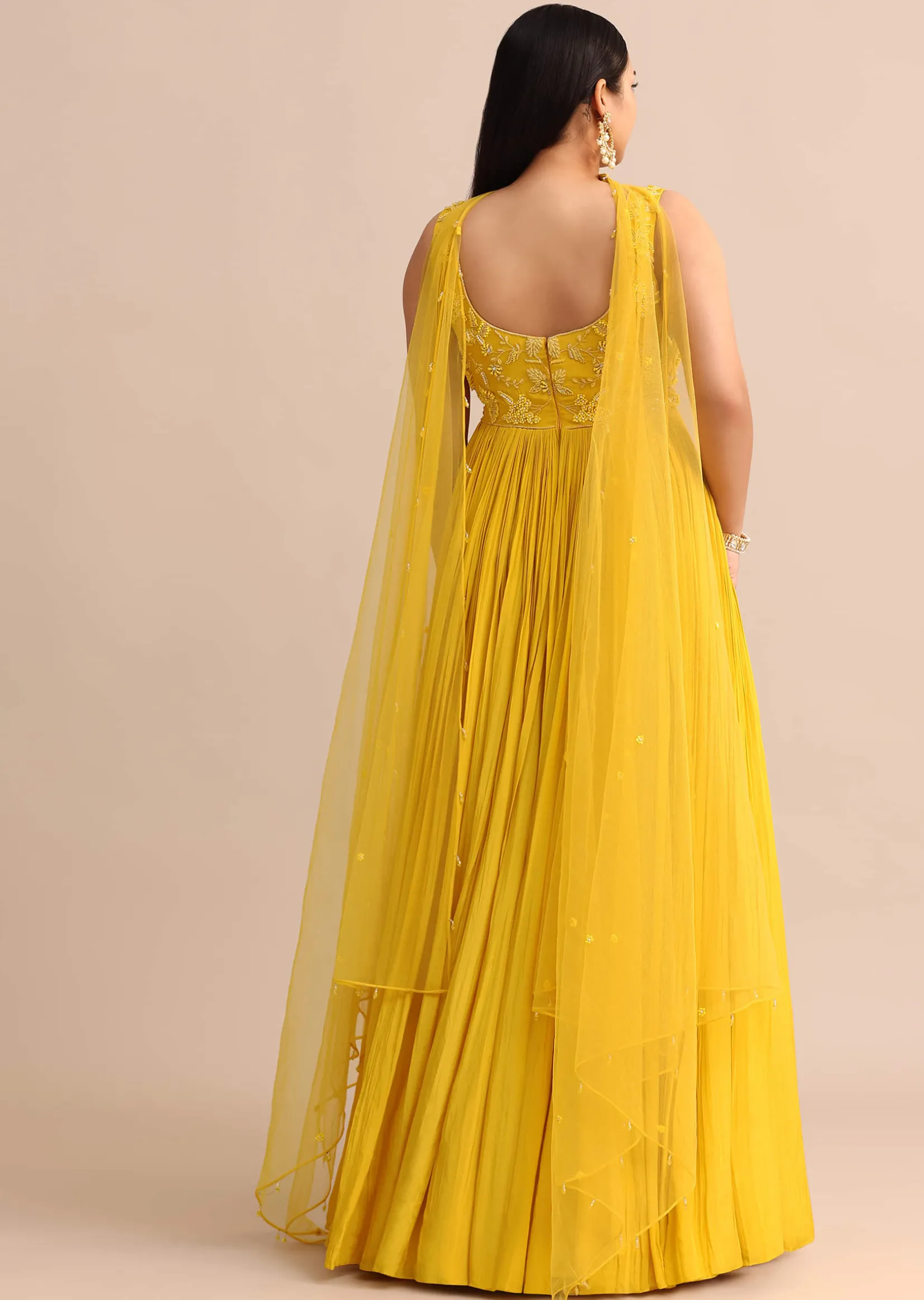 Sweetheart Neck Yellow Embroidered Anarkali Suit With Choker Dupatta