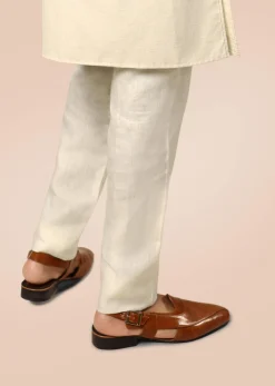 Tan Mule Flats In Leather With Straps On The Back