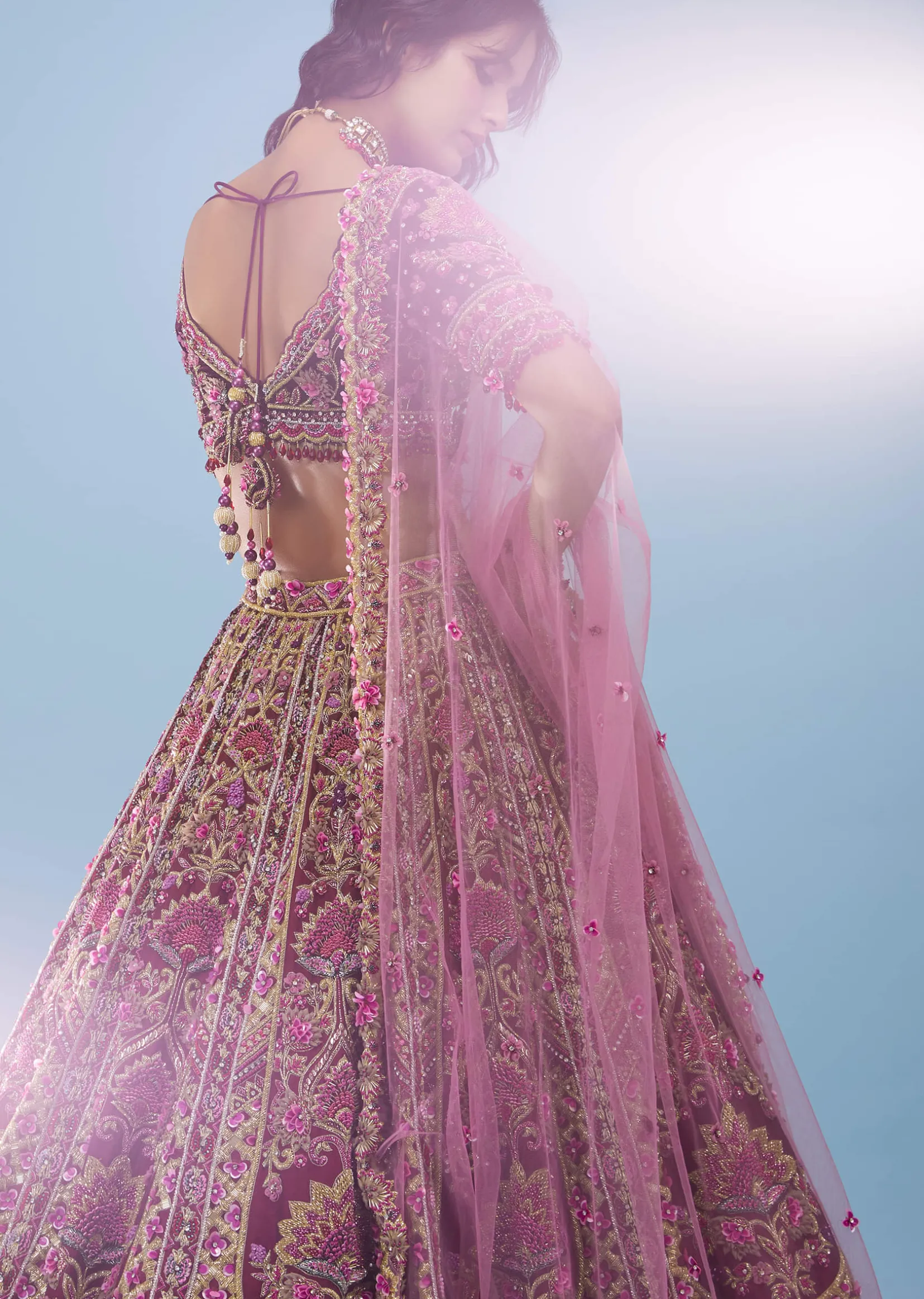 Tara Sutaria Accentuating Kalki Bridal Couture, Blood Red Heavily Embroidered Florid Lehenga Set - Noor 2022