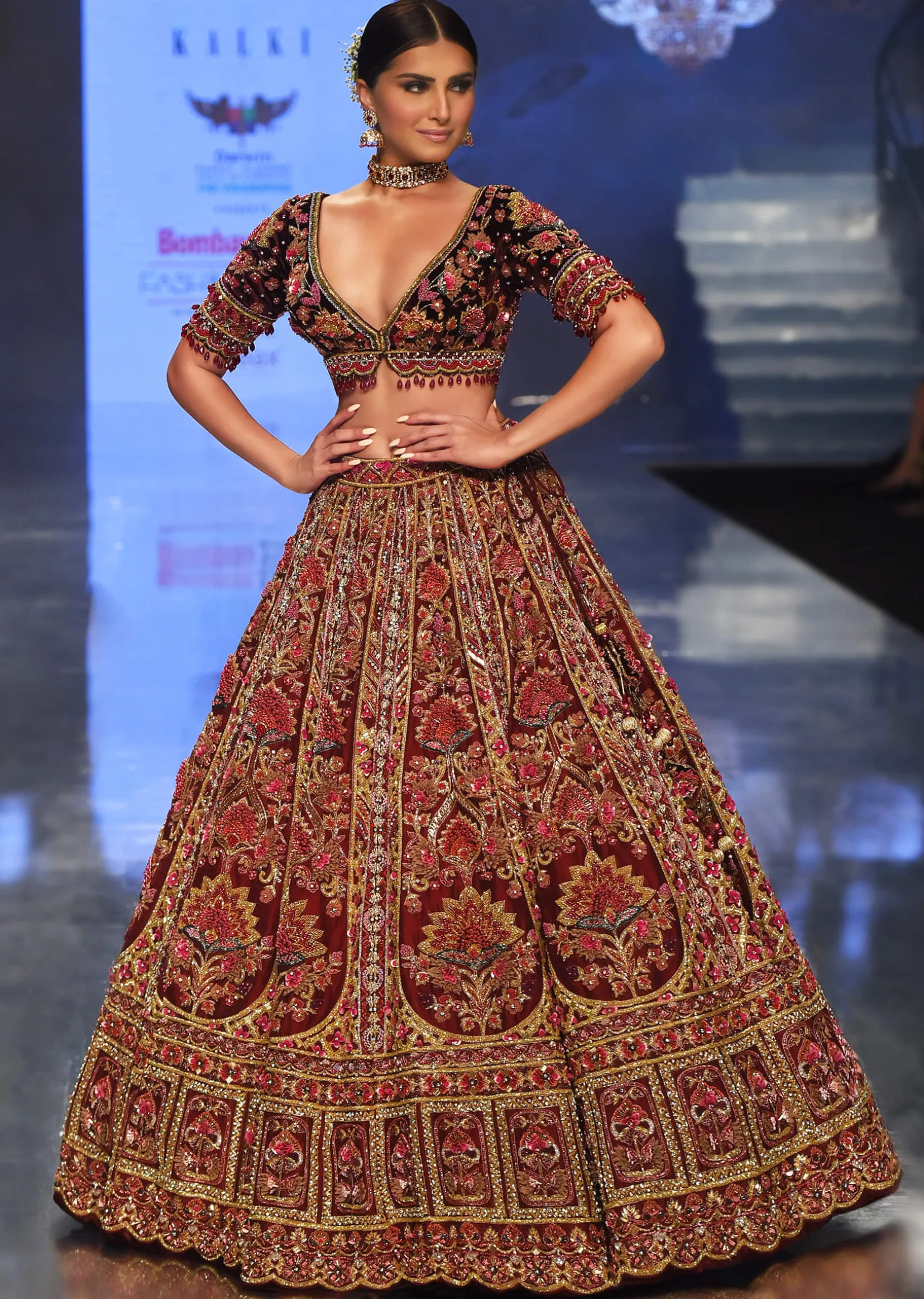 Tara Sutaria Blood Red Florid Lehenga Set - Noor 2022 Highlights Kalki Bridal Couture