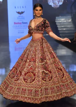 Tara Sutaria Blood Red Florid Lehenga Set - Noor 2022 Highlights Kalki Bridal Couture