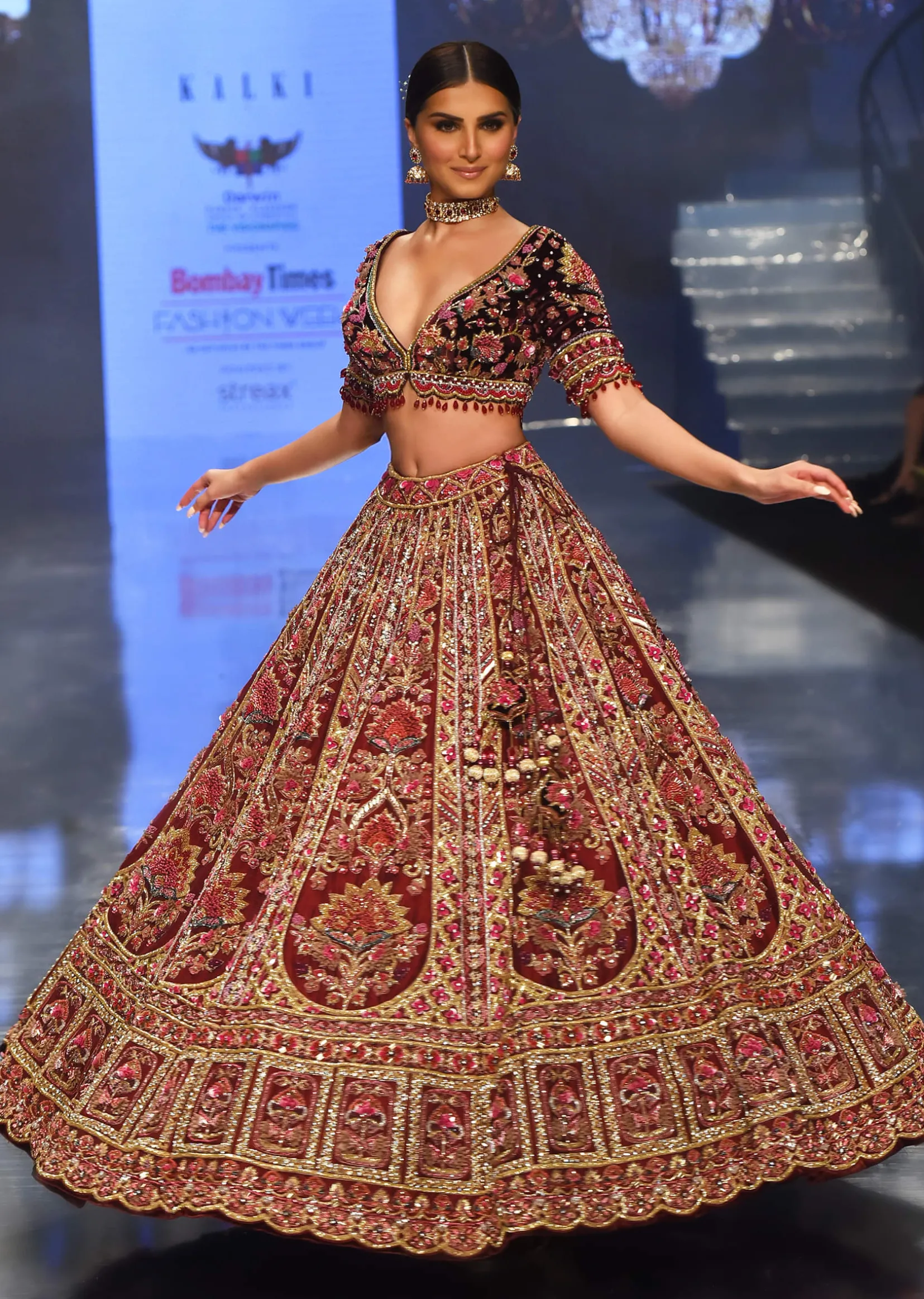 Tara Sutaria Blood Red Florid Lehenga Set - Noor 2022 Highlights Kalki Bridal Couture