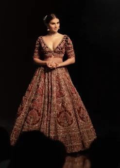 Tara Sutaria Blood Red Florid Lehenga Set - Noor 2022 Highlights Kalki Bridal Couture