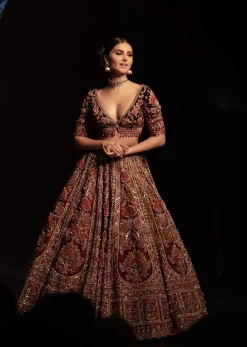 Tara Sutaria Blood Red Florid Lehenga Set - Noor 2022 Highlights Kalki Bridal Couture