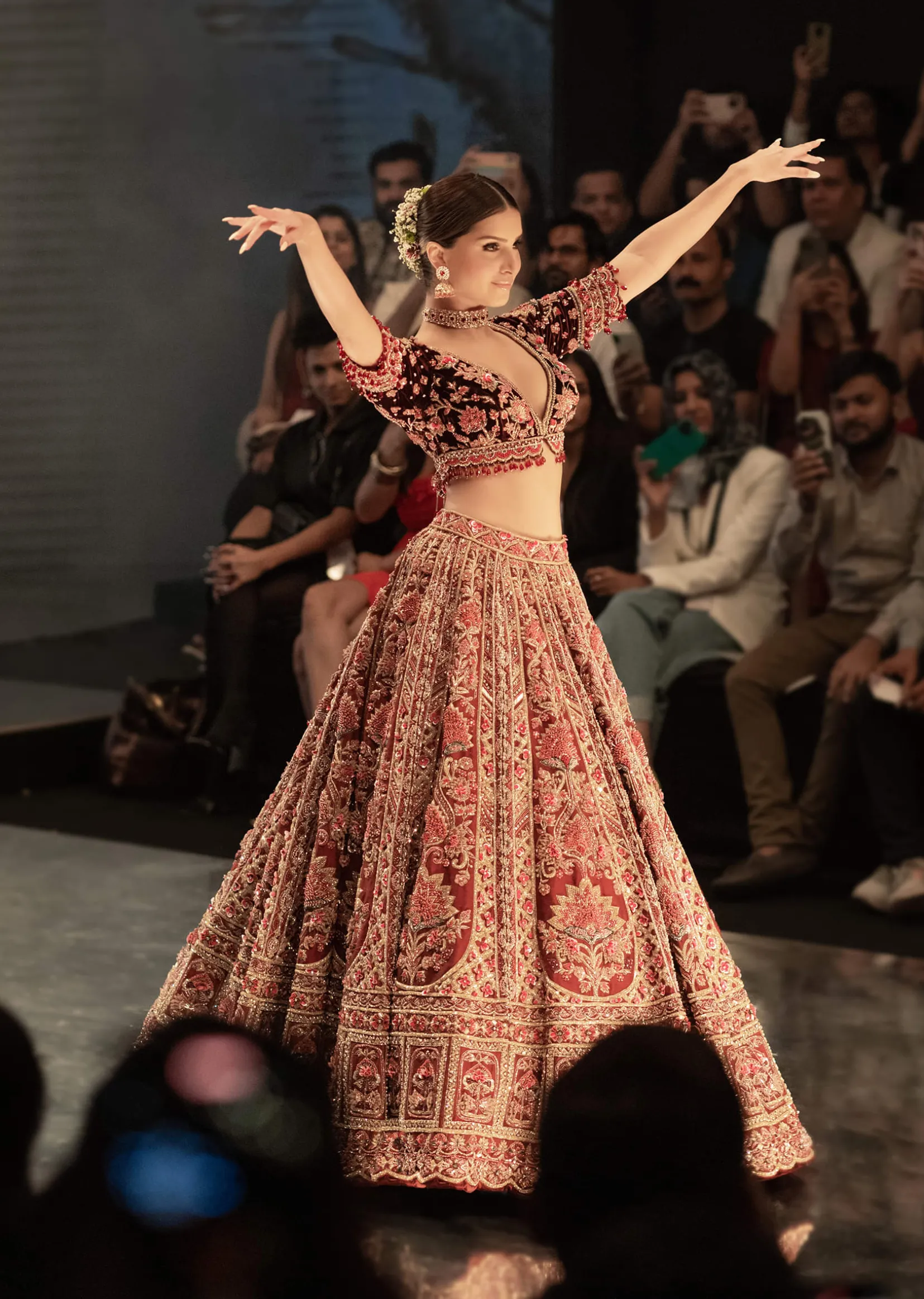 Tara Sutaria Blood Red Florid Lehenga Set - Noor 2022 Highlights Kalki Bridal Couture