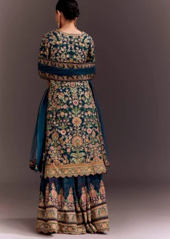 Teal Blue Embroidered Palazzo Set
