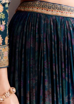 Teal Blue Embroidered Palazzo Set