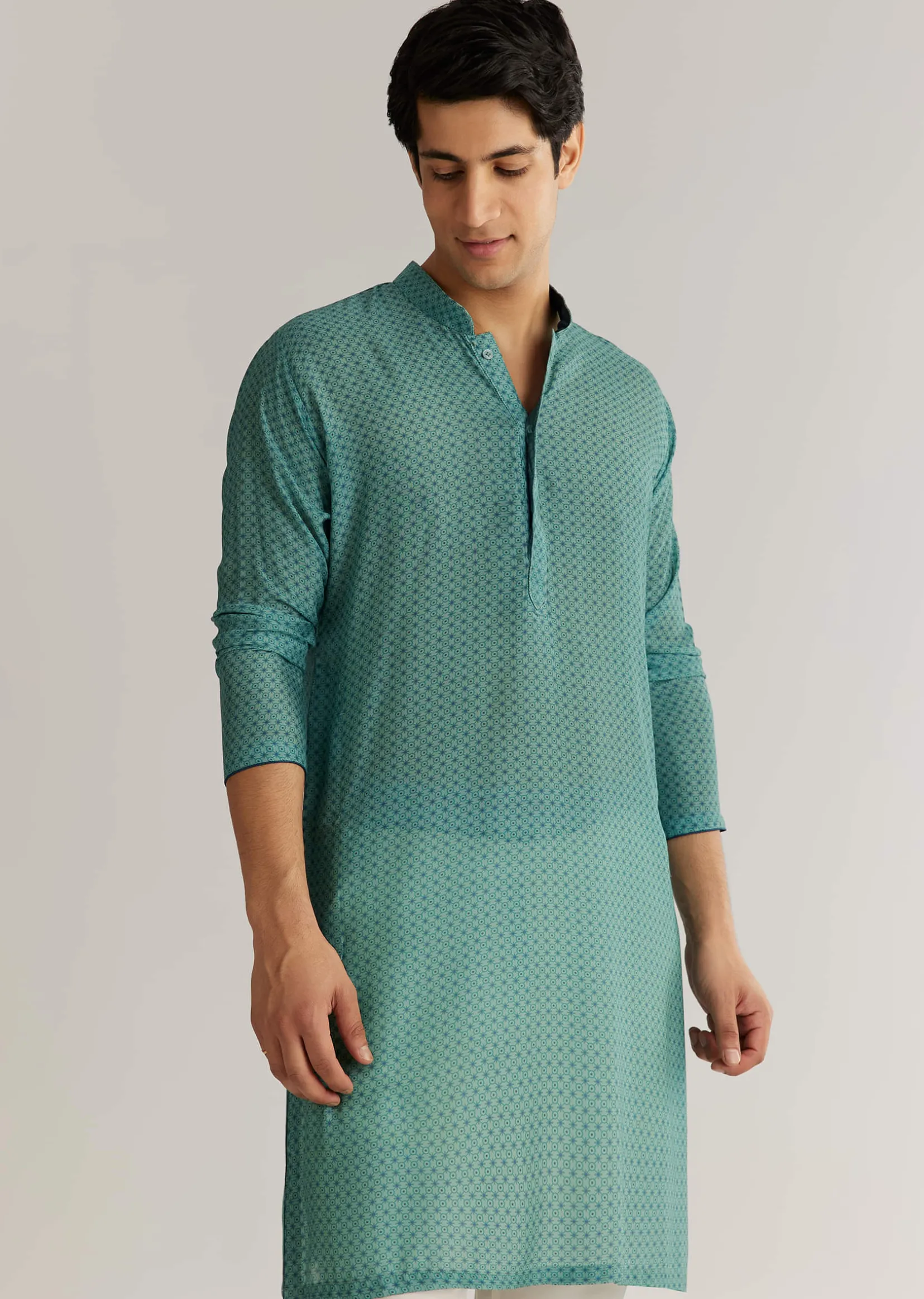 Teal Blue Silk Cutdana Sequins Kurta Jacket Set