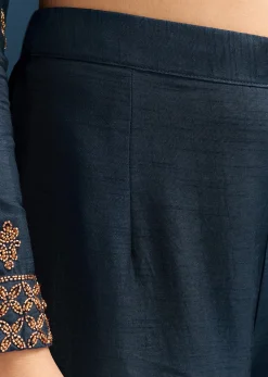 Teal Blue Silk Palazzo Suit With Cut Dana Work And Dupatta