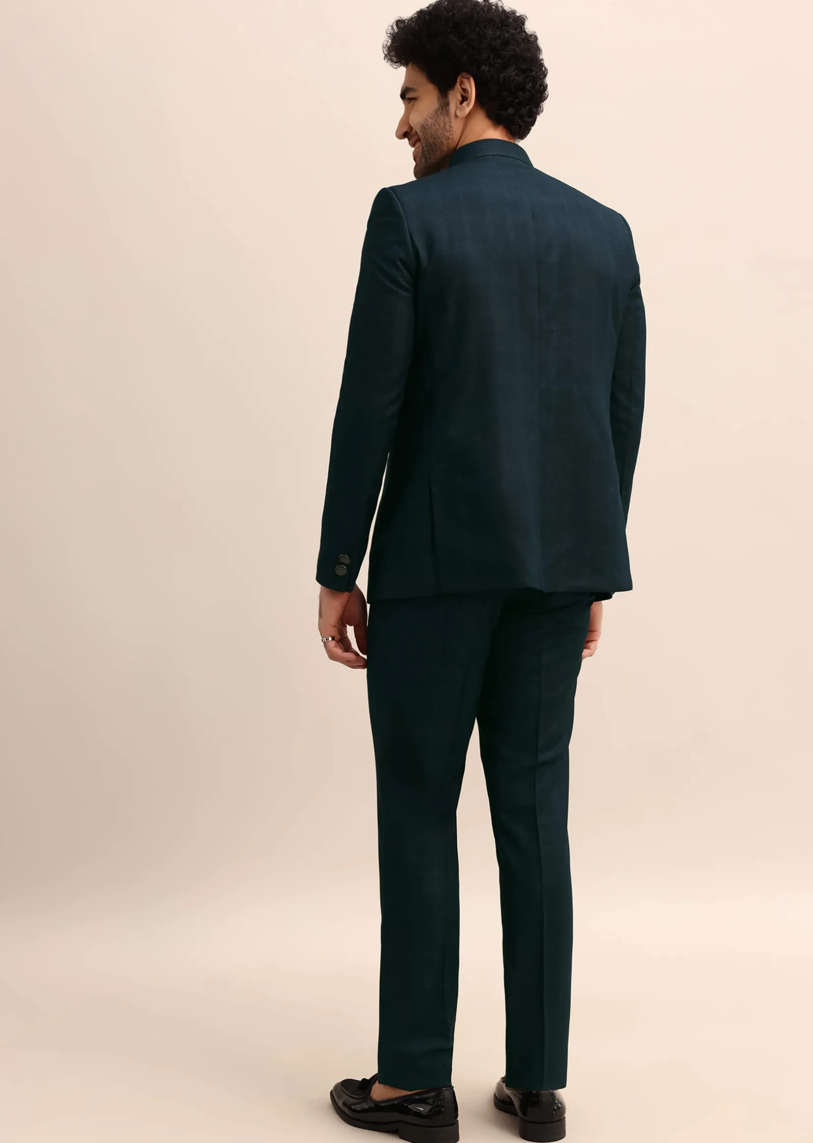 Teal Blue Thread Work Jodhpuri Suit For Men