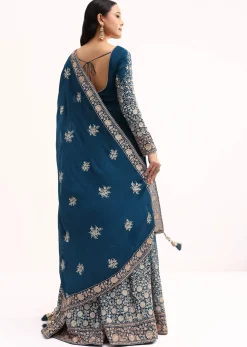 Teal Chinon Anarkali Suit With Zari Work