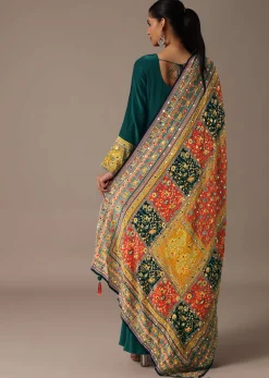 Teal Embroidered Kurta Palazzo Set With Mirror Work Dupatta