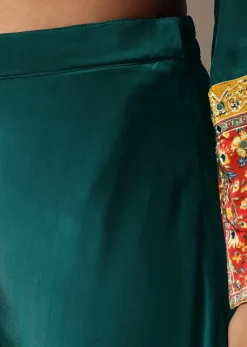Teal Embroidered Kurta Palazzo Set With Mirror Work Dupatta